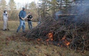Burning brush before bonfire