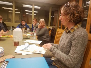 Kate Hauske, program coordinator, shares the details of the Bird Habitat Assessment project with woodland owners at a session in North Brookfield on February 18th.