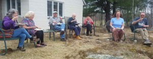 Enjoying supper outdoors at the East Quabbin Land Trust offices looking out over the Ware River valley - before the black flies arrive!